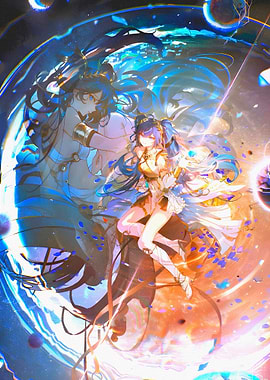 Anime Girls in Cosmic Setting