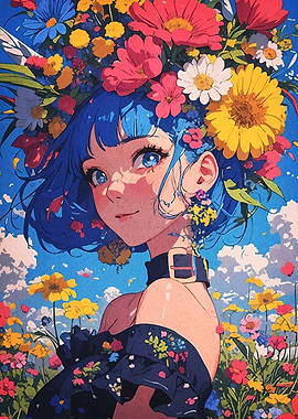 Anime Girl with Flowers