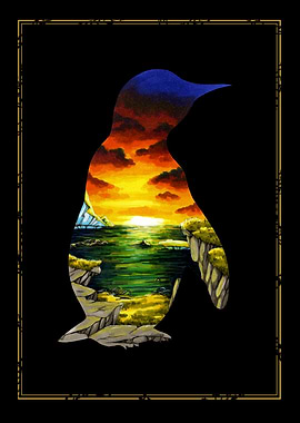 Penguin Silhouette Landscape Art