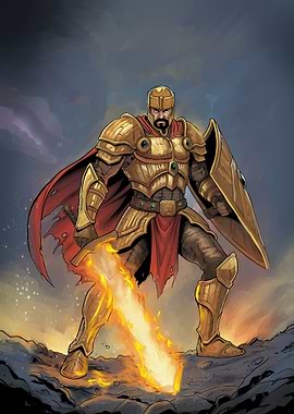 Golden Knight with Flaming Sword