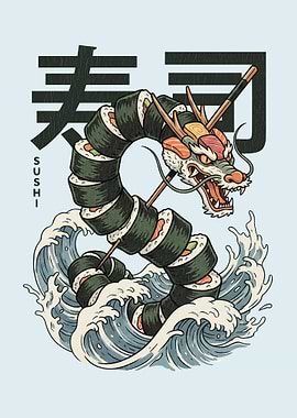 Sushi Dragon Rising from the Waves