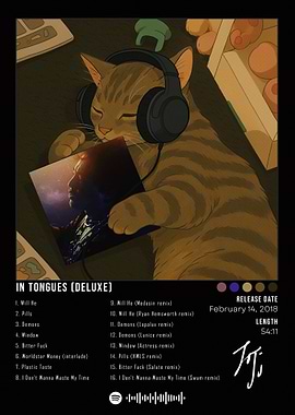 Cat Listening to Music Album Cover