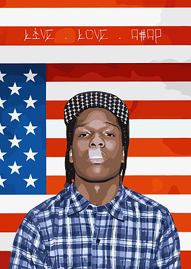 A$AP Rocky with American Flag Backdrop