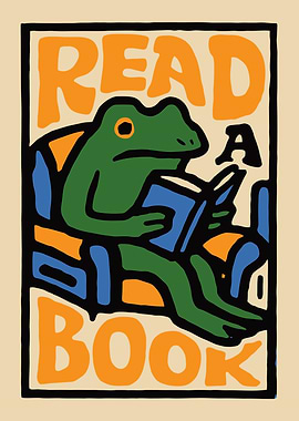 Frog Reading a Book Illustration