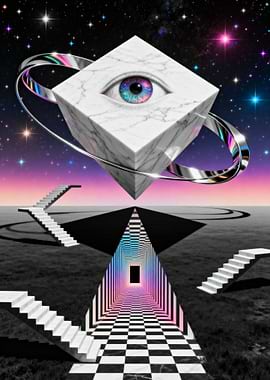 Surreal Eye Cube with Stairways