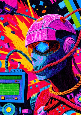 Cyberpunk Robot with Monitor