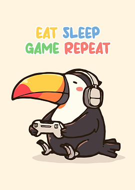 Gamer Toucan Cartoon Illustration