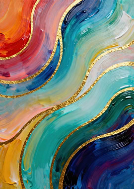 Colorful Abstract Painting with Gold Accents