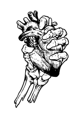Anatomical Heart Held by Skeletal Hand