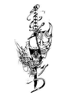 Skull, Mask, and Sword Illustration