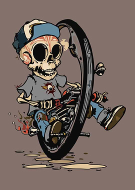 Cartoon Skeleton Riding a Motorcycle Wheelie
