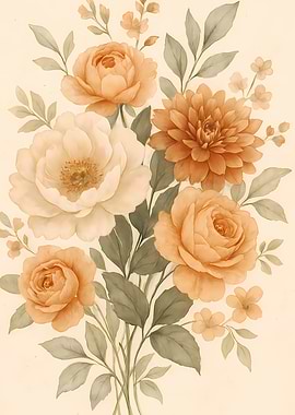Watercolor Floral Bouquet in Peach Tones