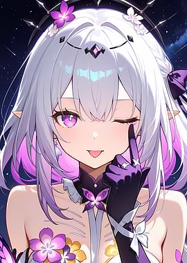 Honkai Star Rail Girl Winking with Purple Accents