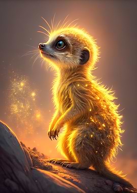 Golden Baby Meerkat Standing on Rock