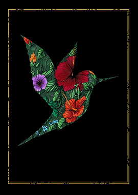 Floral Hummingbird Silhouette Art