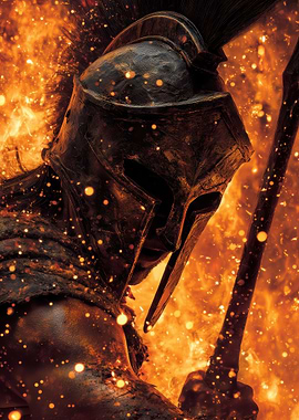 Spartan Warrior in Fiery Battle