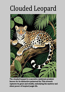 Clouded Leopard in Tropical Jungle Art