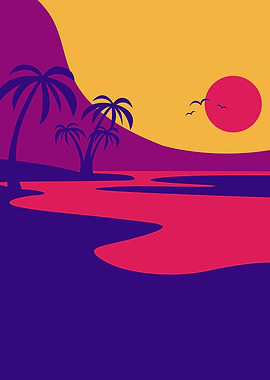 Tropical Sunset Vector Illustration