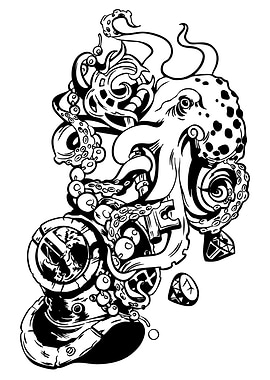 Octopus and Diving Helmet Illustration