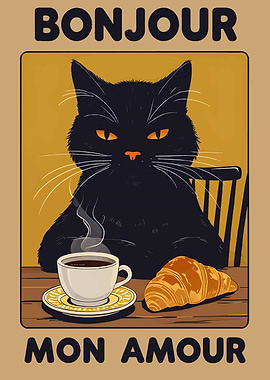 Bonjour Mon Amour Cat Art