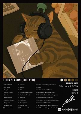 Cat Listening to Stick Season Album