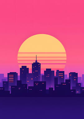 Retro Cityscape Sunset
