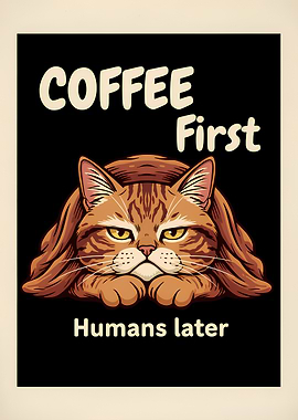 Coffee First, Humans Later Cat Poster