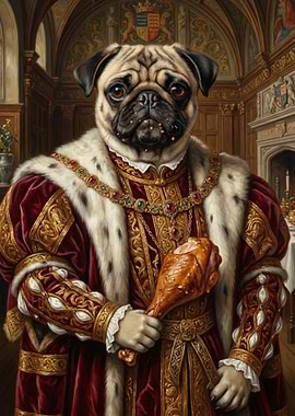 Pug King with Turkey Leg