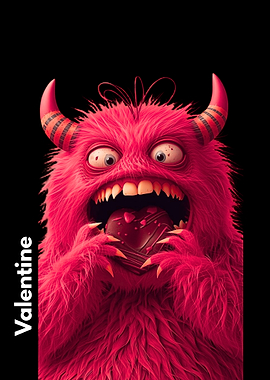 Furry Monster with Heart Valentine's Day