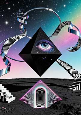 Surreal Pyramid Eye with Cosmic Elements