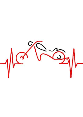 Motorcycle Heartbeat Line Art