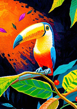 Colorful Toucan in Jungle Illustration