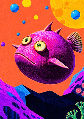 Cartoon Fish in Surreal Landscape