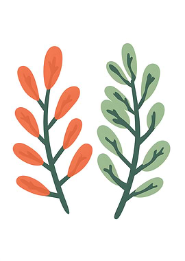 Two stylized branches with leaves