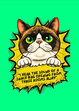 Cartoon Cat with Snack Bag Quote