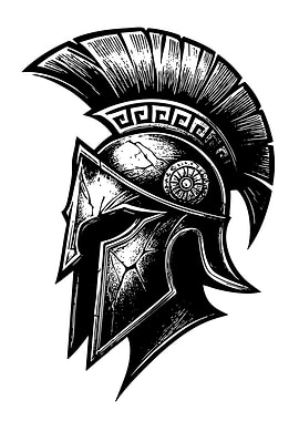 Spartan Helmet Black and White Illustration