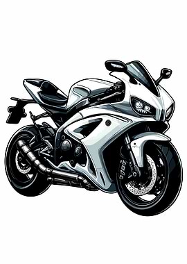 White and Black Sport Motorcycle Illustration