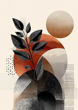 Abstract Botanical Art with Geometric Shapes