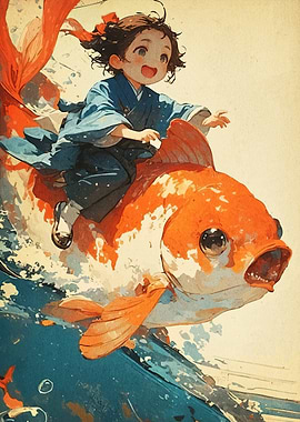 Girl Riding a Giant Goldfish