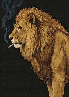 Lion Smoking Cigarette