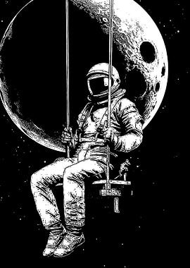 Astronaut on Swing with Moon