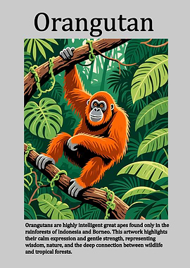 Orangutan in Rainforest Illustration