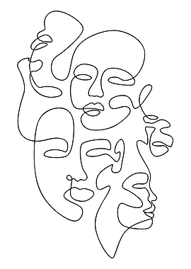 Abstract Faces Line Art