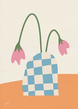 Whimsical Flowers in Checkered Vase