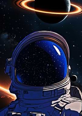 Astronaut in Space with Ringed Planet