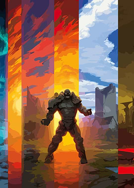 Armored Figure in Varied Landscapes