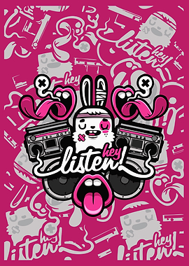 Hey! Listen! Pink Cartoon Illustration