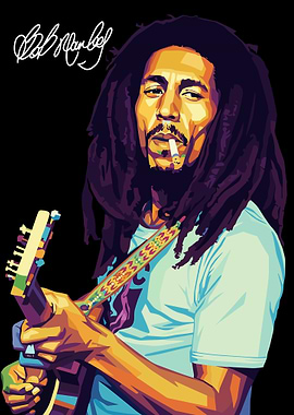 Bob Marley Portrait with Guitar