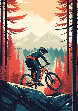 Mountain Biker in Forest Illustration
