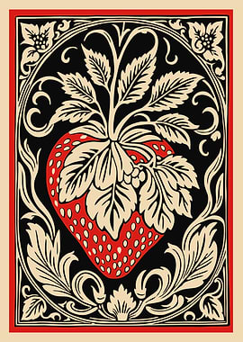 Strawberry Floral Art Nouveau Illustration